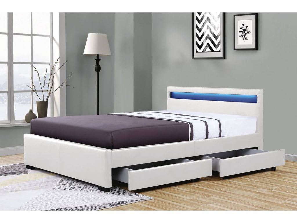 Lit adulte 160x200 cm TIROIRS et LED sommier inclus