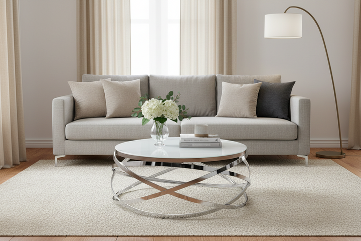 Table Basse EVOL structure chrome et plateau en verre D 90cm