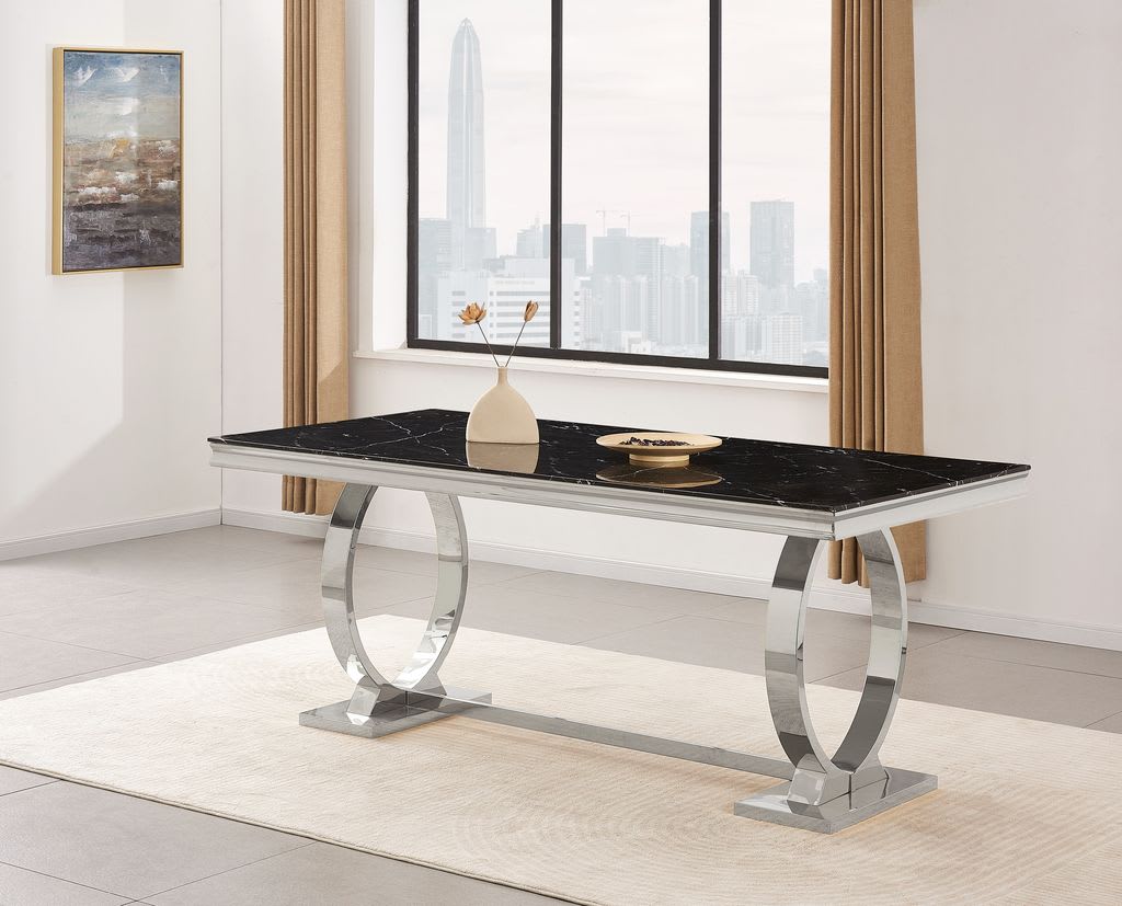 Table à manger 6 à 8 personnes OMEGA Chrome verre 180x90 cm