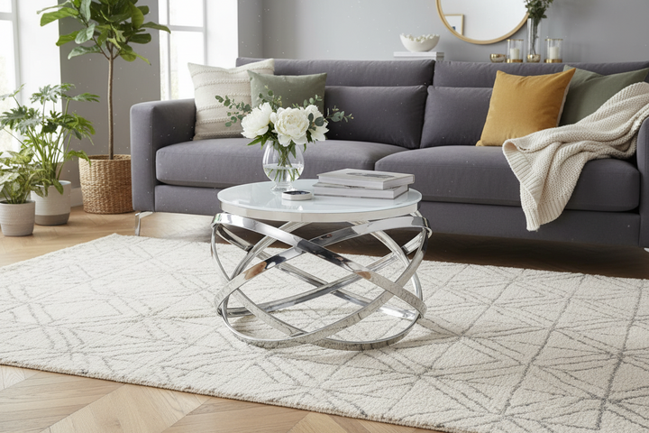 Table Basse EVOL structure chrome et plateau en verre D 60cm