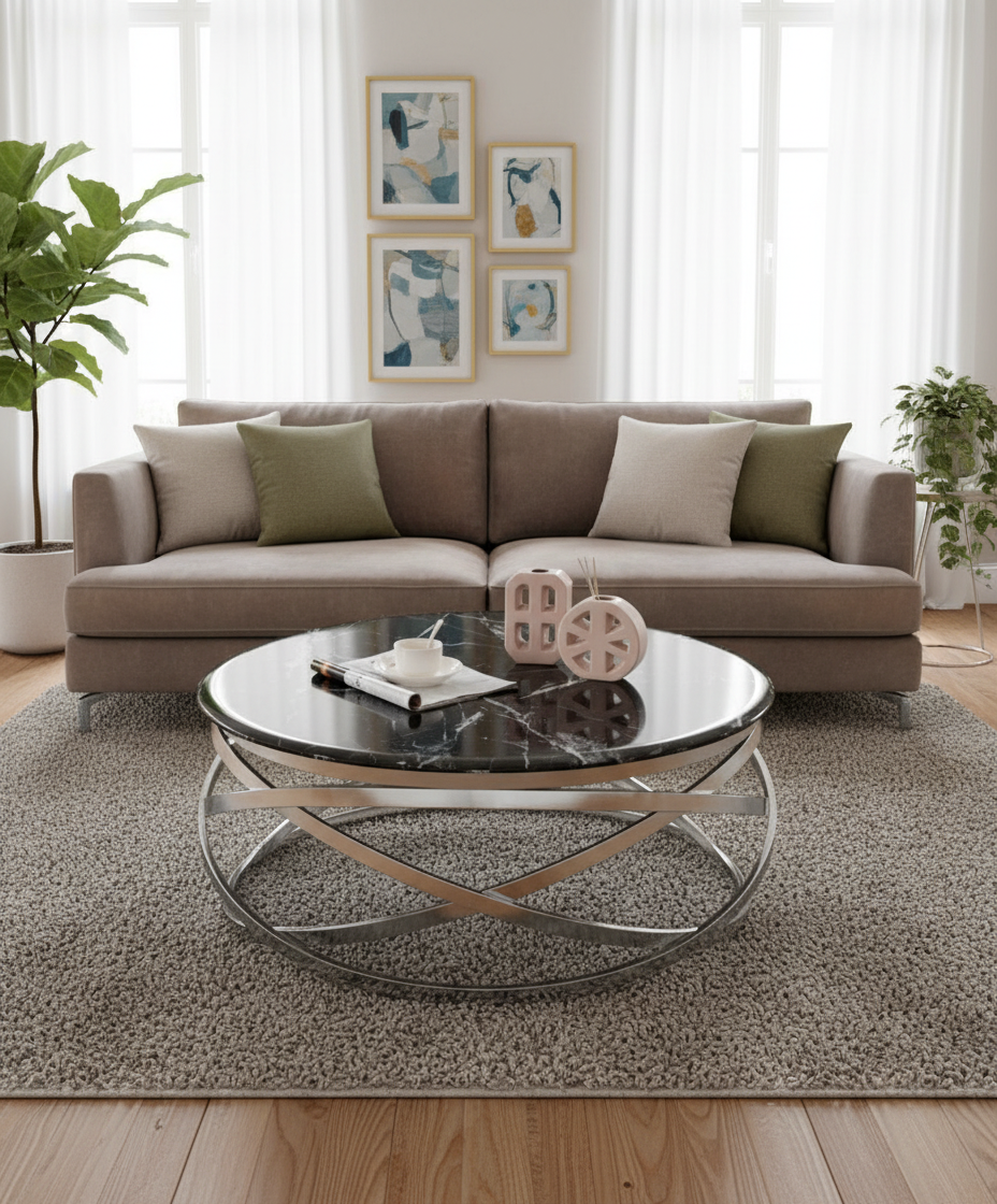 Table Basse EVOL structure chrome et plateau en verre D 90cm